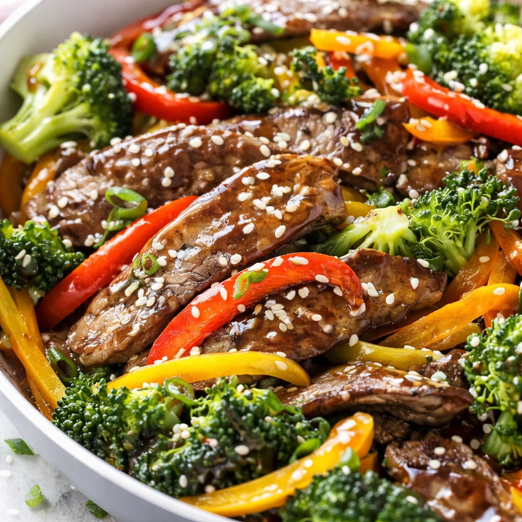 Delicious homemade teriyaki beef stir fry with vegetables served in a bowl