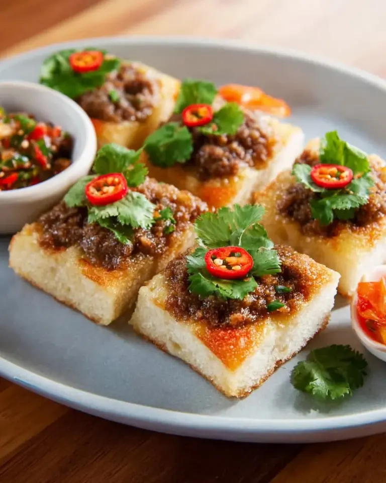Baked Thai Pork Toast (Kanom Pung Na Moo) served on a plate