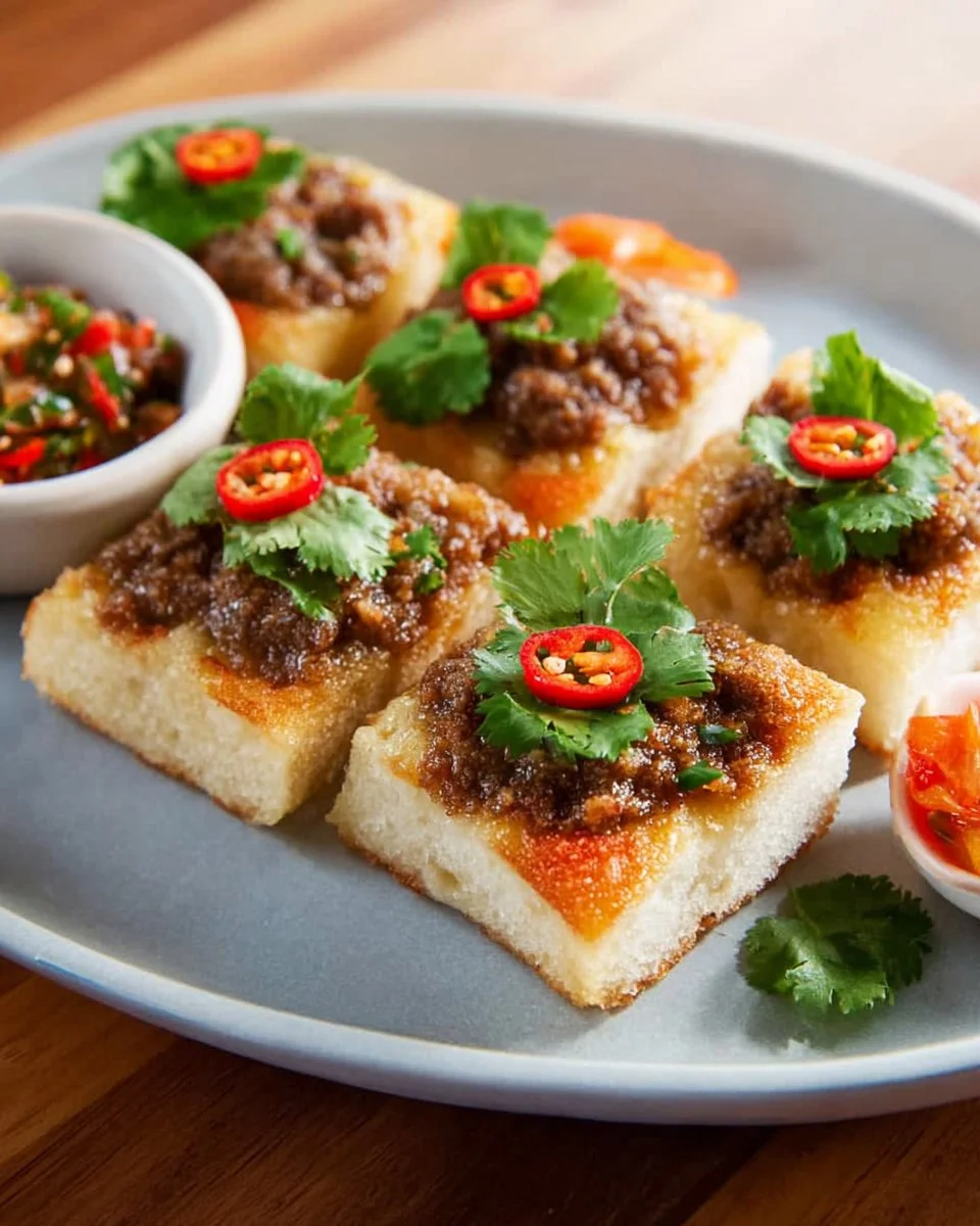 Baked Thai Pork Toast (Kanom Pung Na Moo) served on a plate