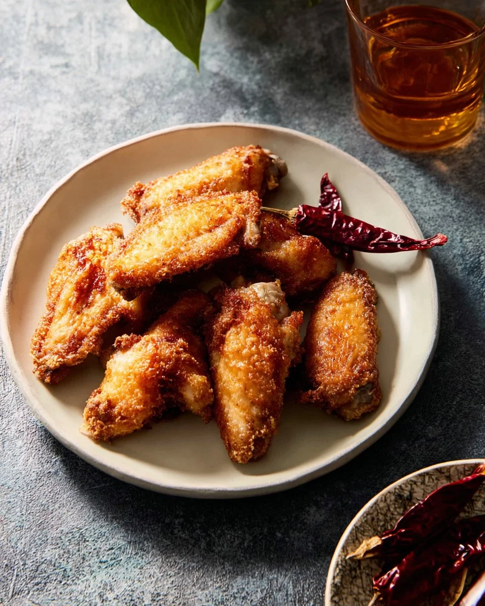 Crispy Thai fish wings served with a side of dipping sauce