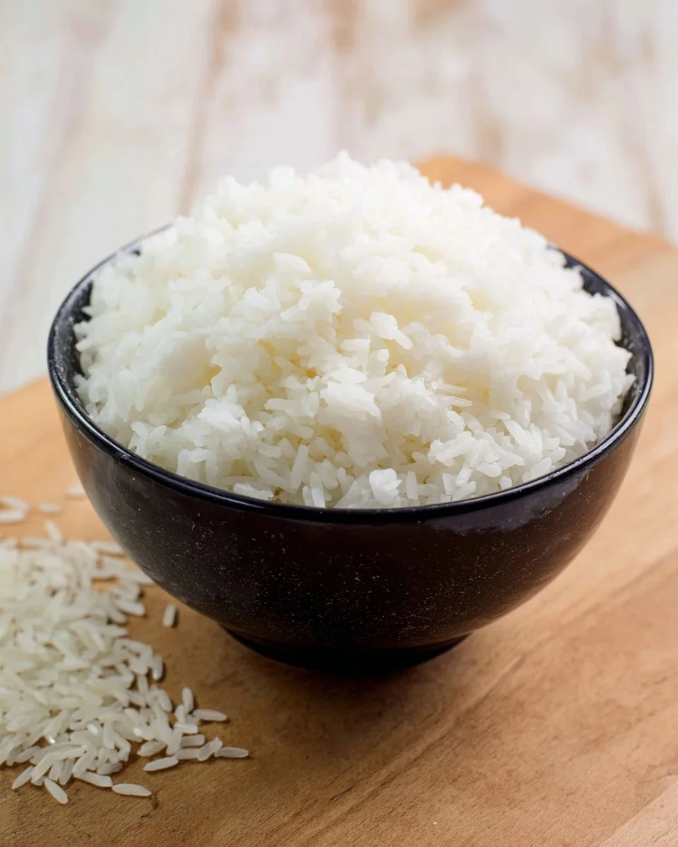 A bowl of perfectly cooked rice served with vegetables.