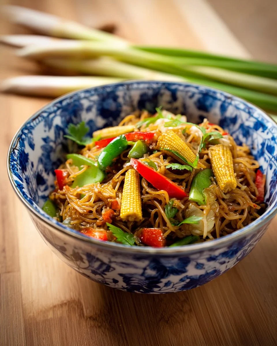 A flavorful plate of leftover curry glass noodle stir fry.