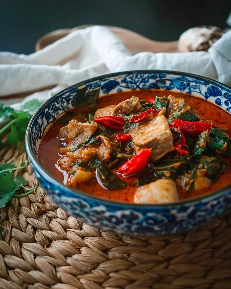 Ribs jackfruit curry with tomato served in a bowl, garnished with fresh herbs.