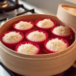 Delicious Thai coconut banana cakes topped with coconut flakes