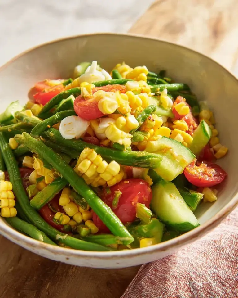 Thai Corn Cucumber Salad with spicy dressing and fresh vegetables