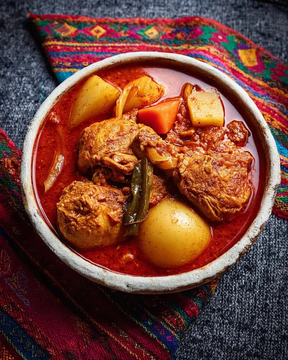 Delicious Thai Massaman Curry with Chicken served in a bowl garnished with herbs.