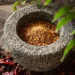 Toasted rice powder in a wooden bowl, ideal for cooking and baking.