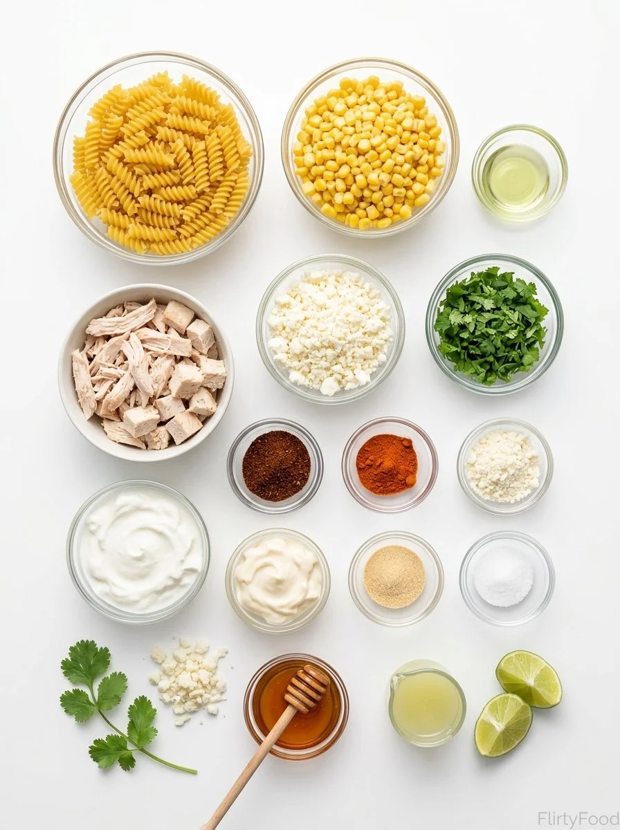 Zesty Mexican Street Corn Chicken Pasta Salad - FlirtyFood