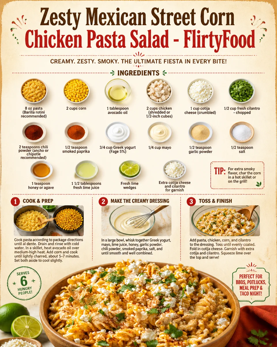 Zesty Mexican Street Corn Chicken Pasta Salad - FlirtyFood